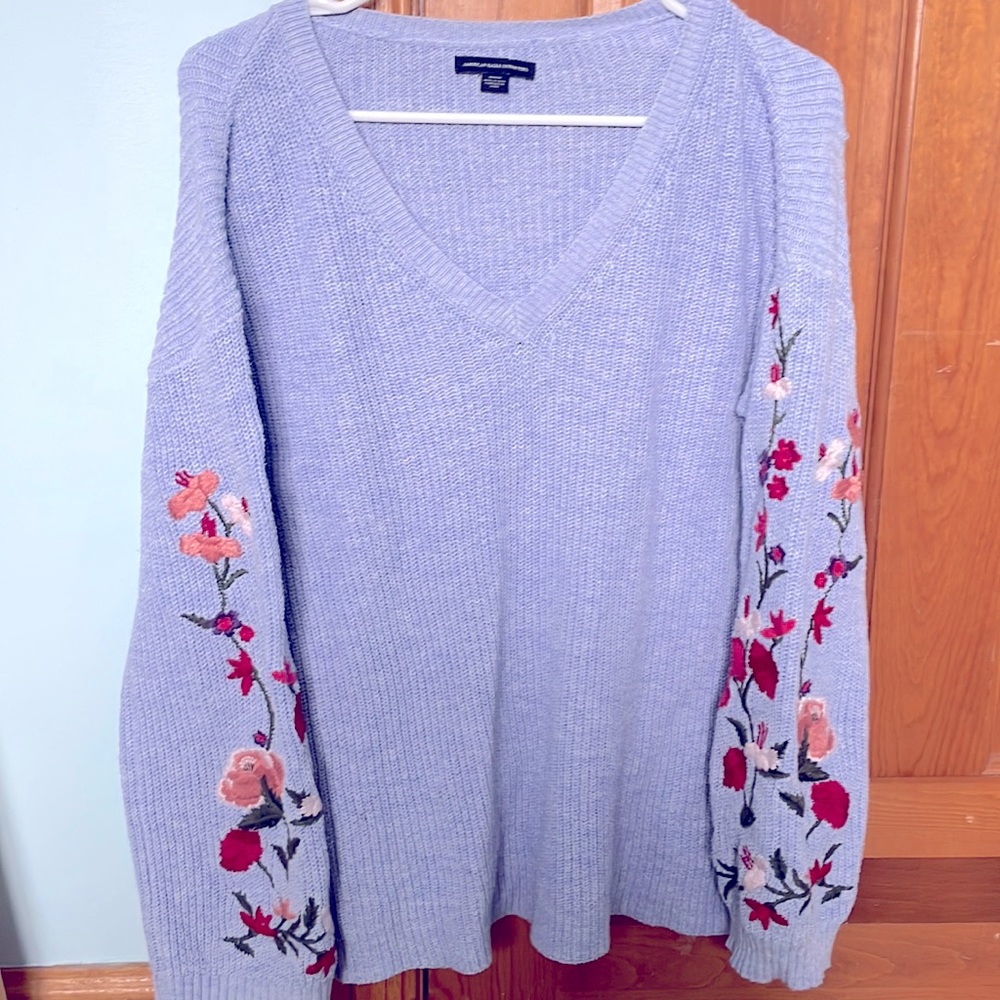 Baby Blue floral embroidered Sweater